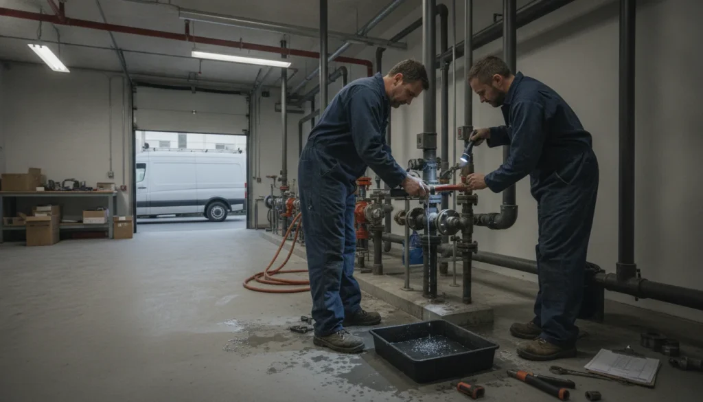 After hours commercial plumber in a modern commercial setting — Rockford Plumbing, Rockford