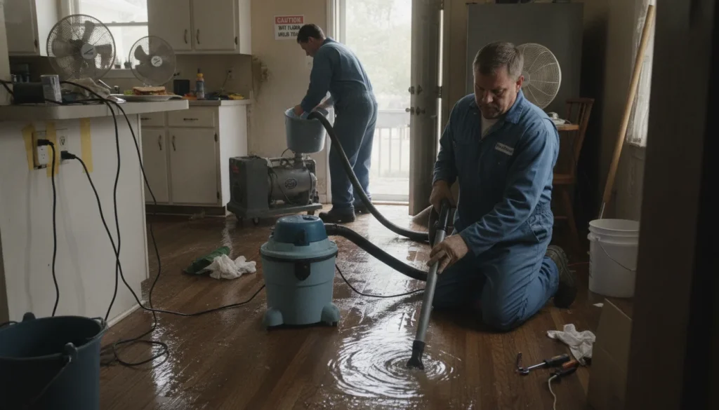 Wet/dry vac for small to mid-size water cleanup; use pumps for larger jobs; keep plugs and outlets dry in Rockford homes